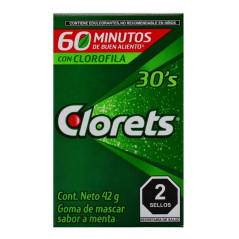 Goma de mascar Clorets Adams sabor menta con clorofila 30 pzas